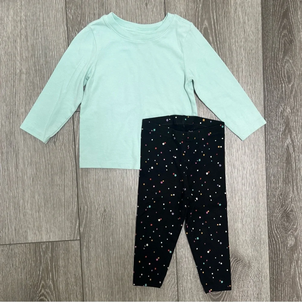 CAT AND JACK 2PC LONG SLEEVE SHIRT AND LEGGINGS BLUE STARS 18MO